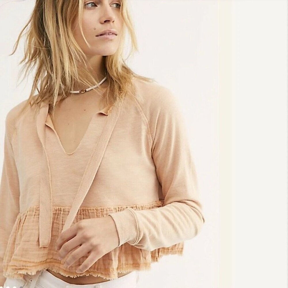 Free People Sweet Jane Pullover Top Sweatshirt Long Sleeve Cropped Oversized XS